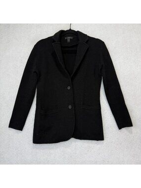J Crew Cardigan Sweater Womens XXS Black Merino Wool Blazer Jacket Knit